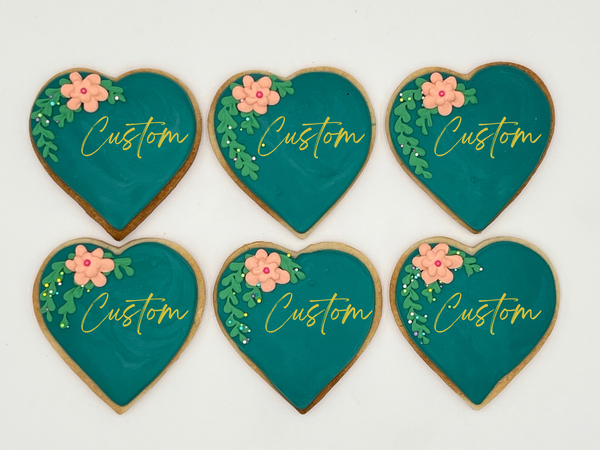 Custom Floral Heart Cookies